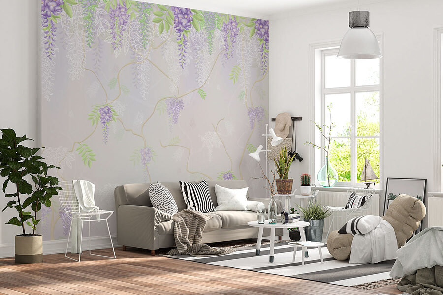 Wall murals Wallpaper with purple flowers - Image 2
