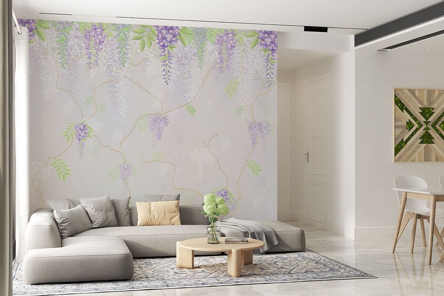 Wall murals Wallpaper with purple flowers - Image 3