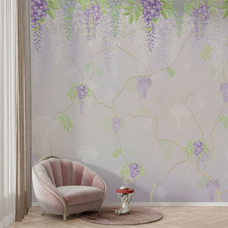 Wall murals Wallpaper with purple flowers - Image 4