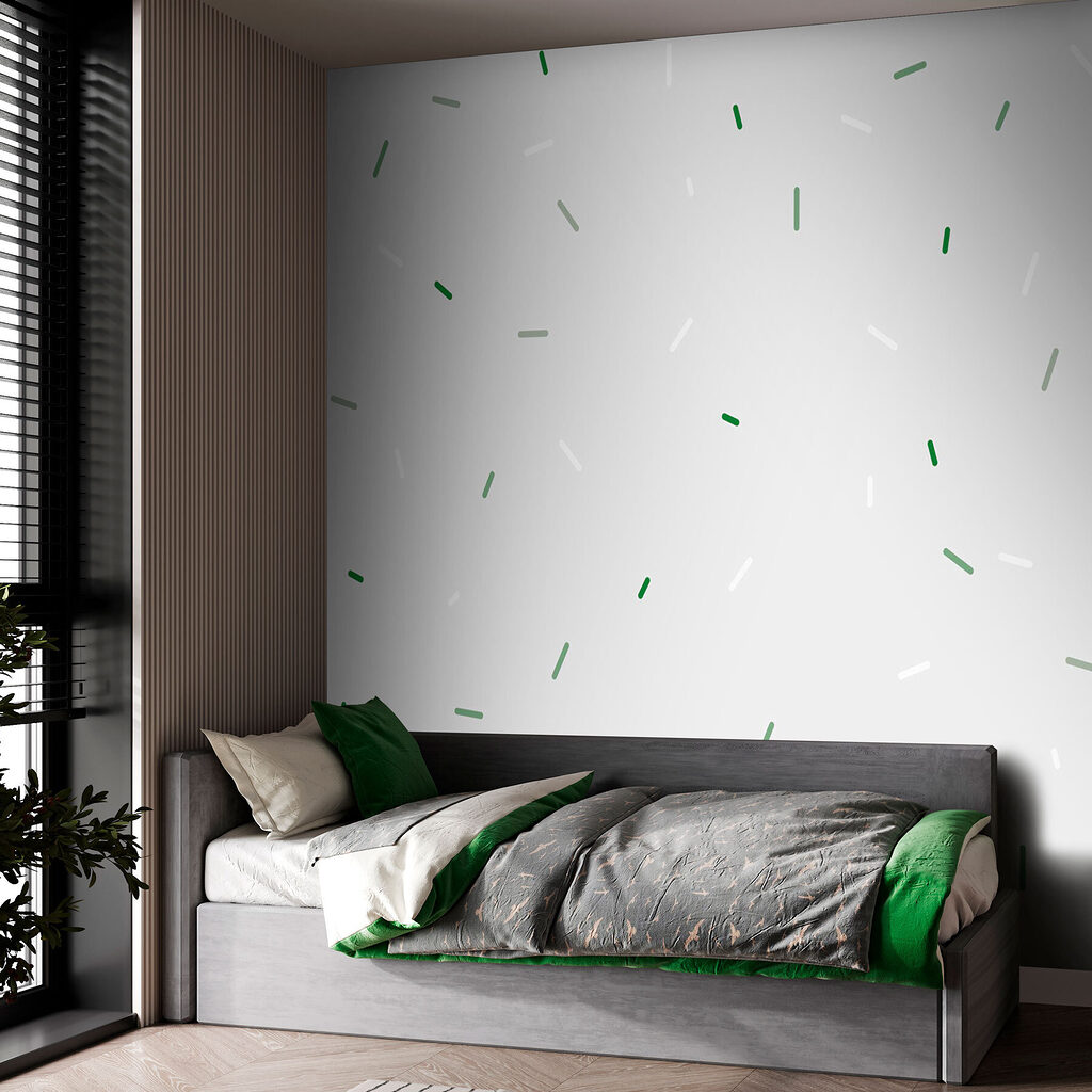 White background with green and white specks