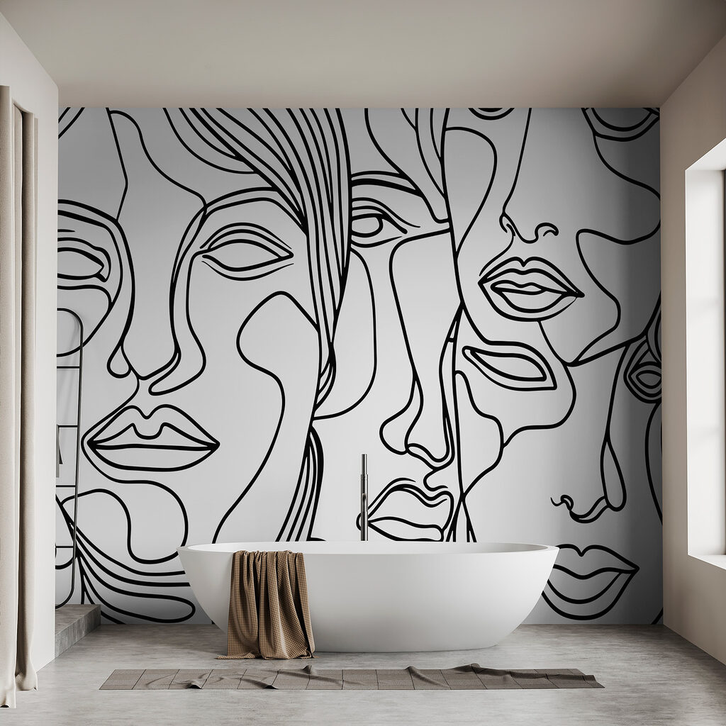 Black and white drawing of faces