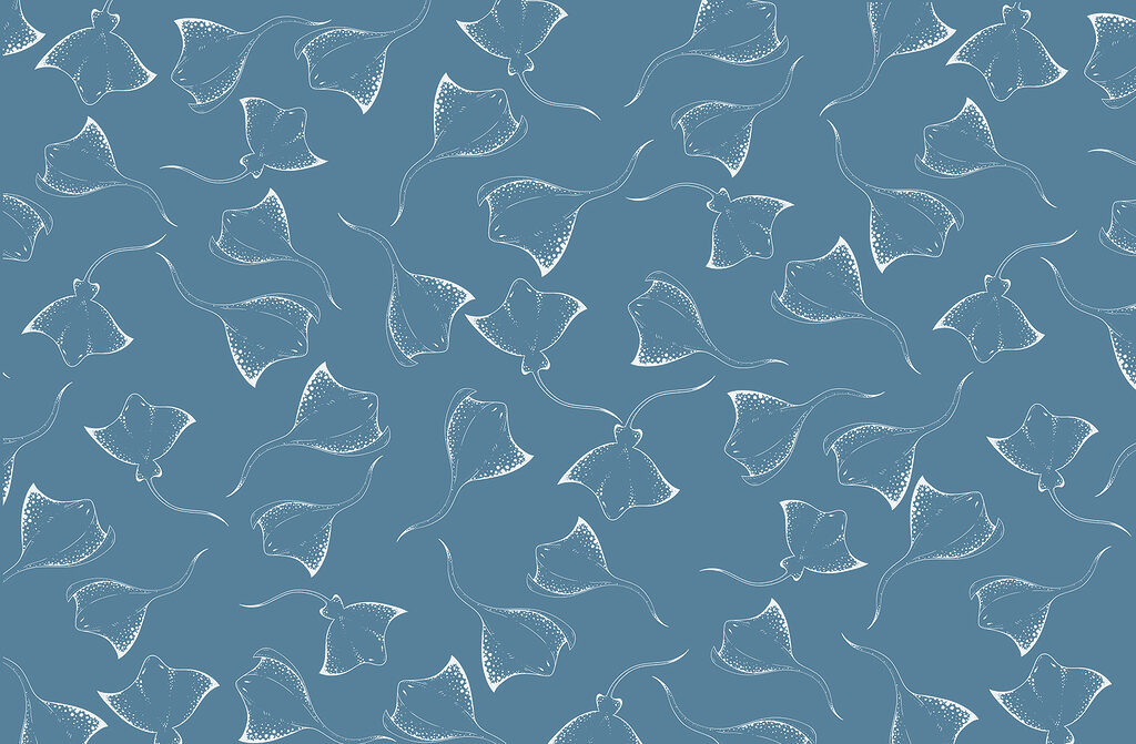 Blue background with white stingrays Blue background with white stingrays