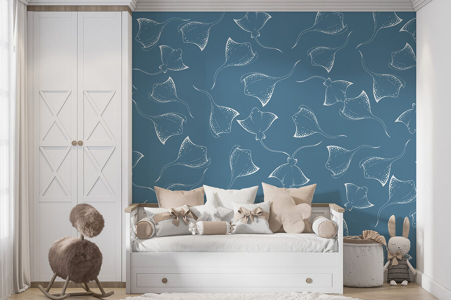 Blue background with white stingrays Blue background with white stingrays