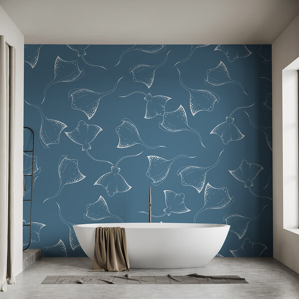 Blue background with white stingrays Blue background with white stingrays