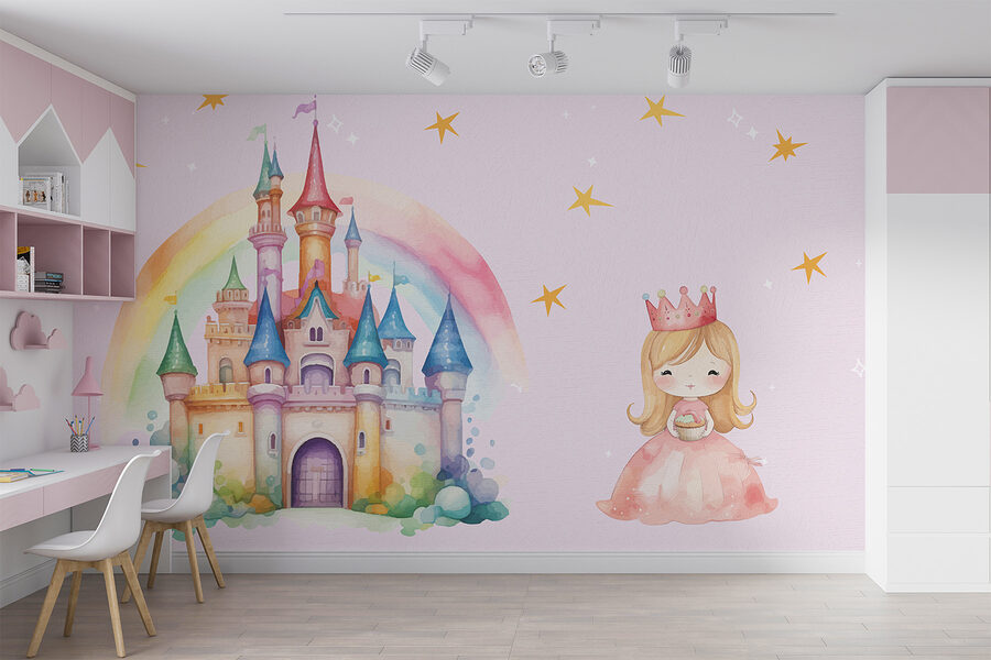 Cartoon of a princess and a castle