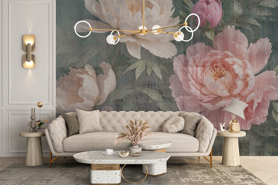 Group of flowers on a gray background