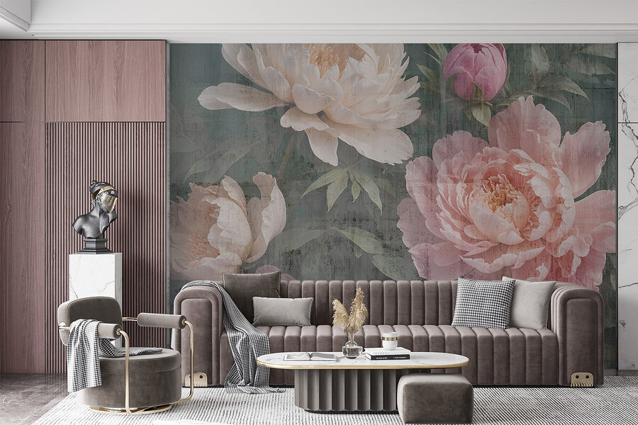 Group of flowers on a gray background