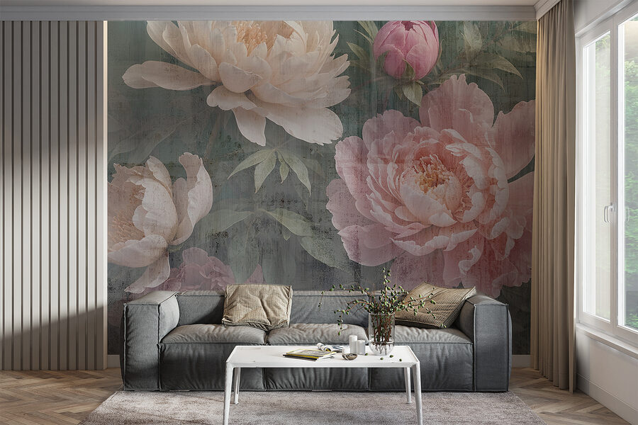 Group of flowers on a gray background