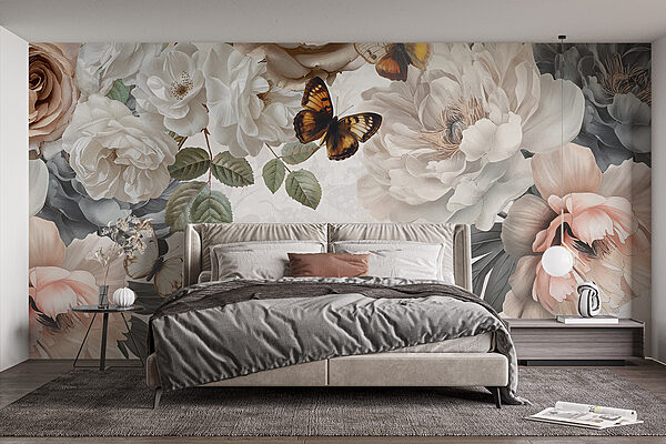Group of flowers with butterflies Group of flowers with butterflies