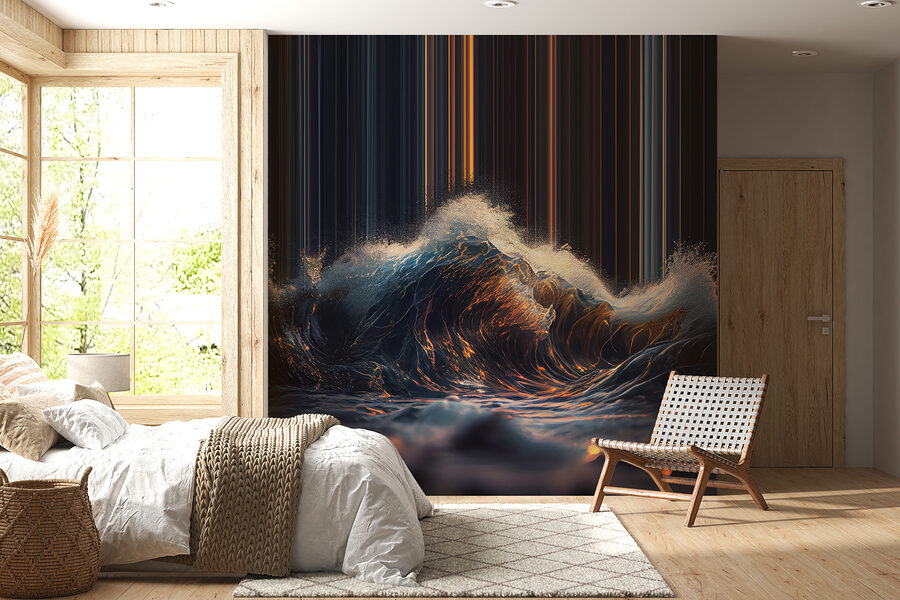 Wave with orange and white light coming out of it