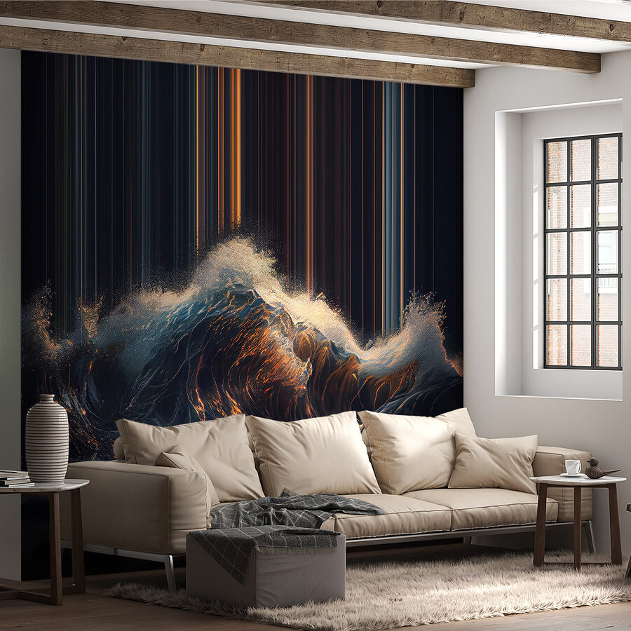 Wave with orange and white light coming out of it