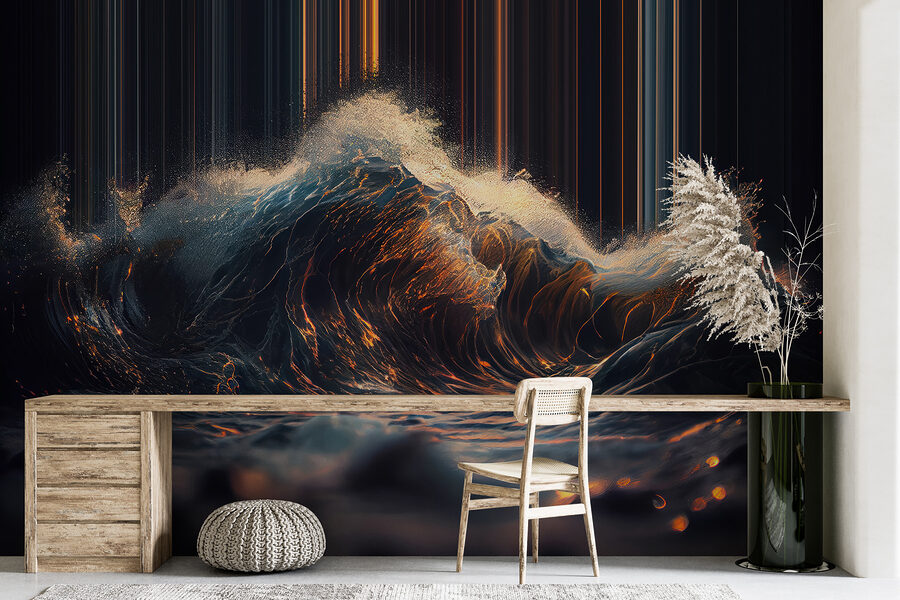 Wave with orange and white light coming out of it