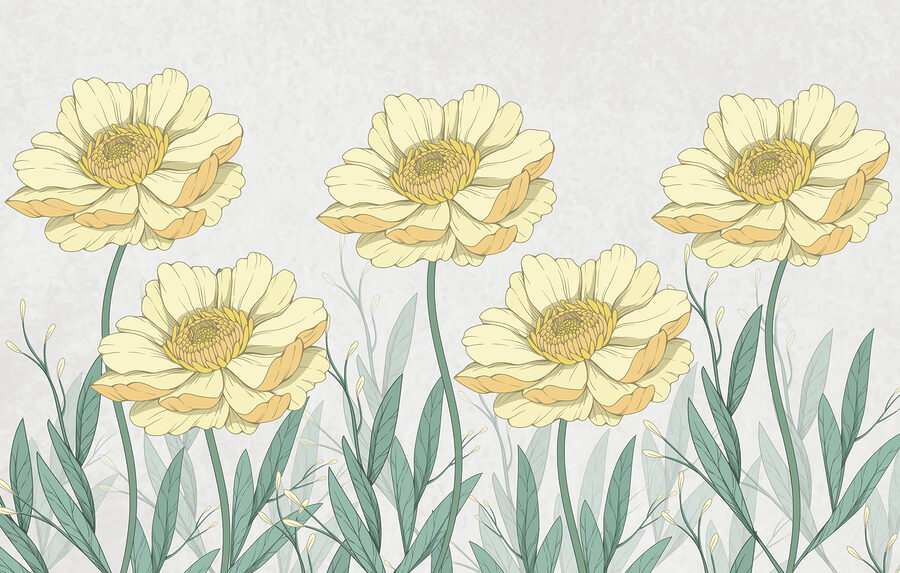 Wall murals Group of yellow flowers with green leaves - Image 3