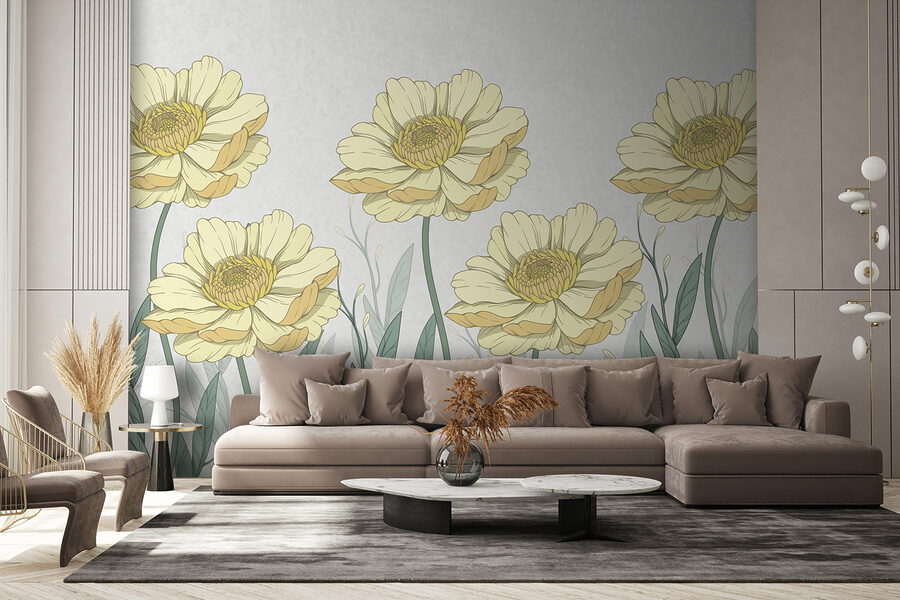 Wall murals Group of yellow flowers with green leaves - Image 2