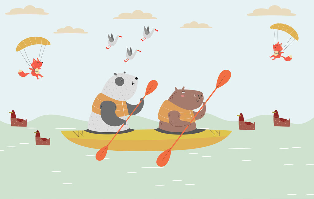 Cartoon bears in a canoe Cartoon bears in a canoe
