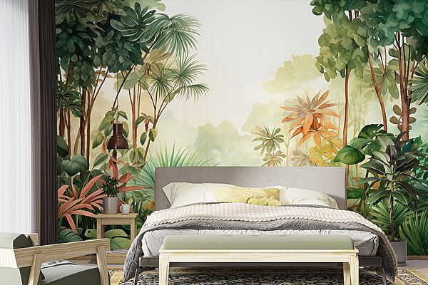 Wall murals Wall murals Watercolor painting of a forest (SKU: w01784)