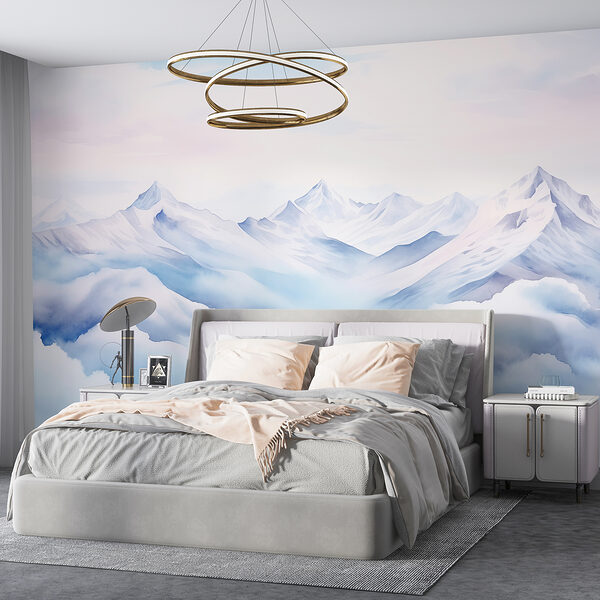 Watercolor painting of mountains and clouds Watercolor painting of mountains and clouds