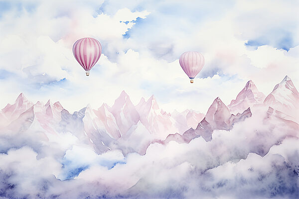 Group of hot air balloons in the sky above clouds Group of hot air balloons in the sky above clouds