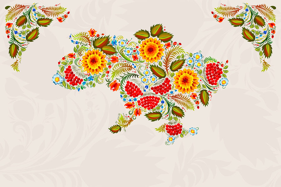 Map of ukraine with flowers