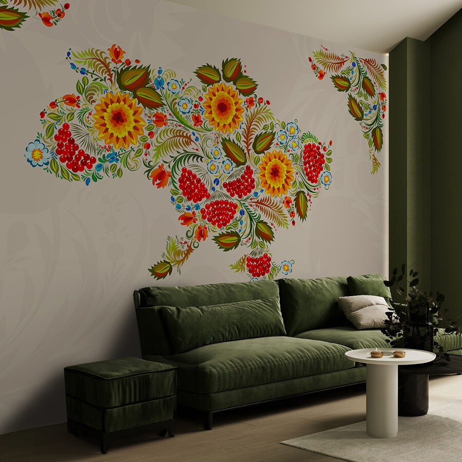 Map of ukraine with flowers