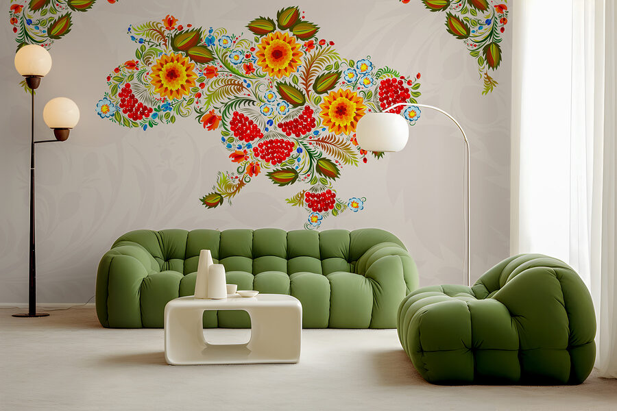 Map of ukraine with flowers