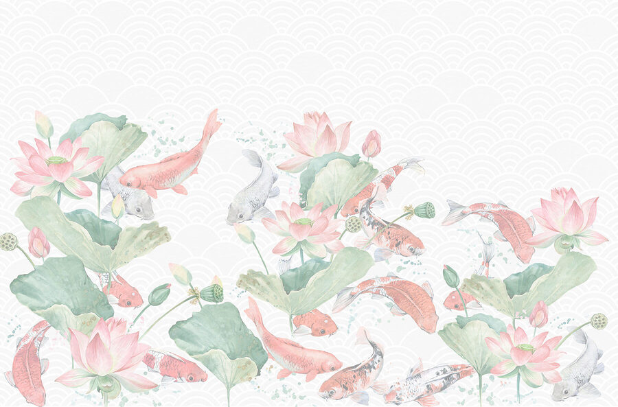 Watercolor fish and flowers