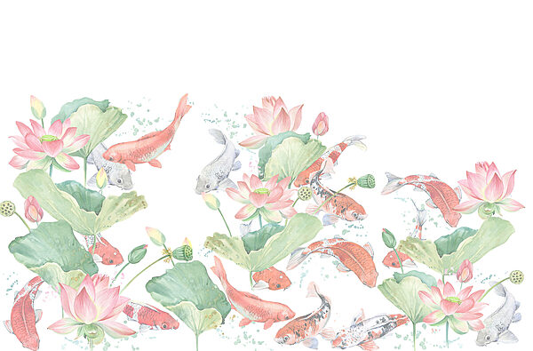 Watercolor painting of fish and flowers Watercolor painting of fish and flowers