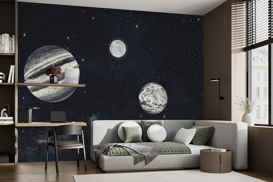 Planets in space with stars