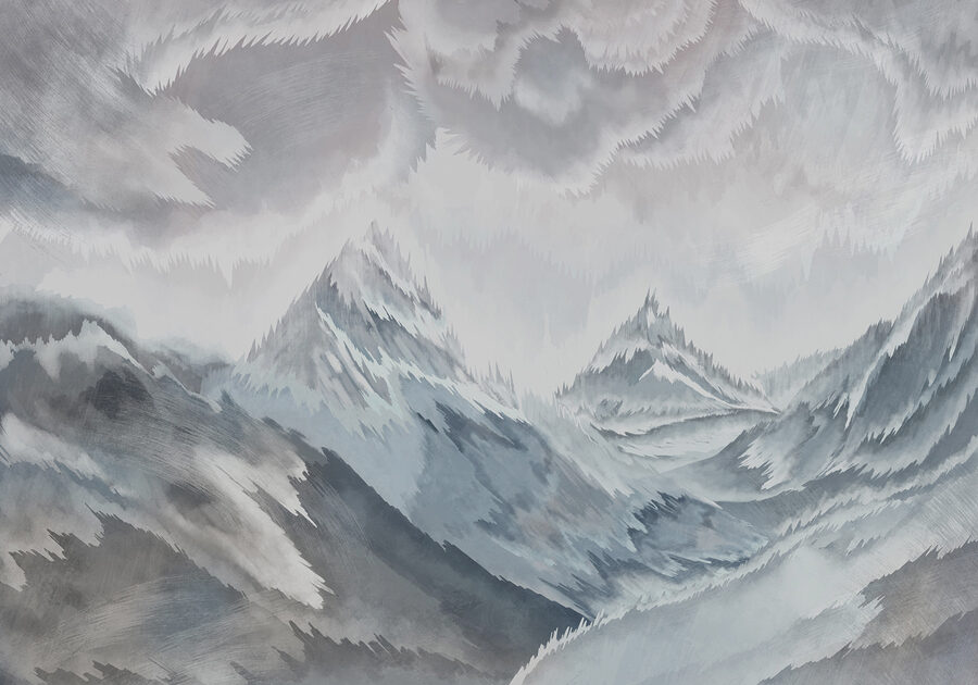 Painting of mountains and clouds