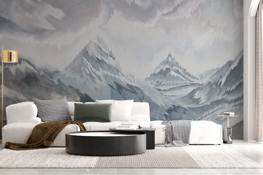 Painting of mountains and clouds