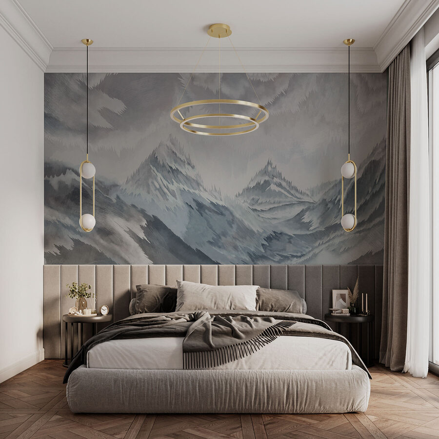 Painting of mountains and clouds