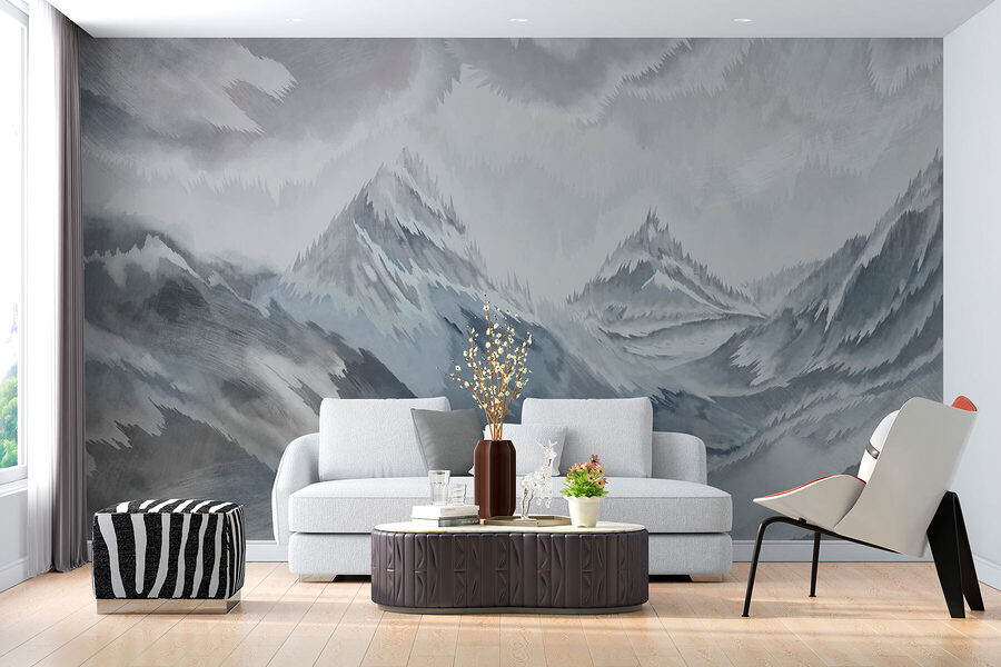 Painting of mountains and clouds