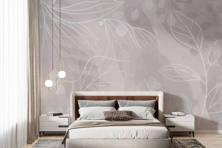 White and gray background with leaves