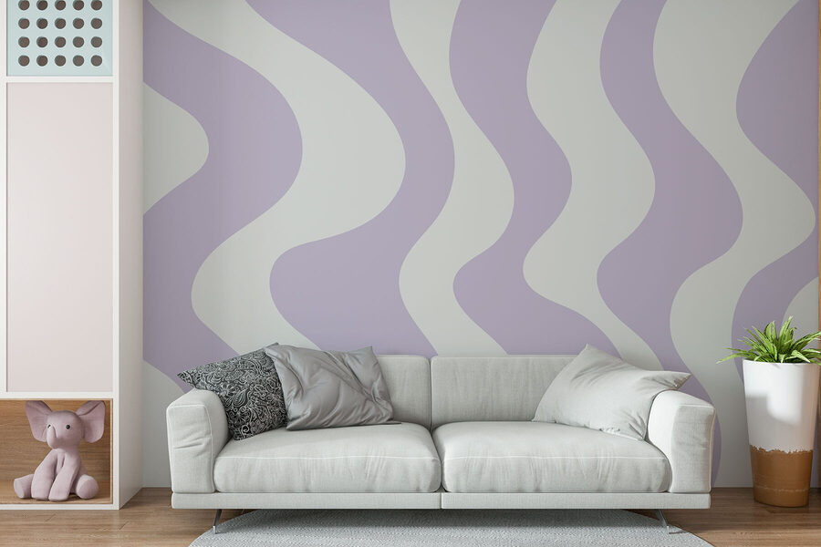 Wall murals Purple and white wavy lines