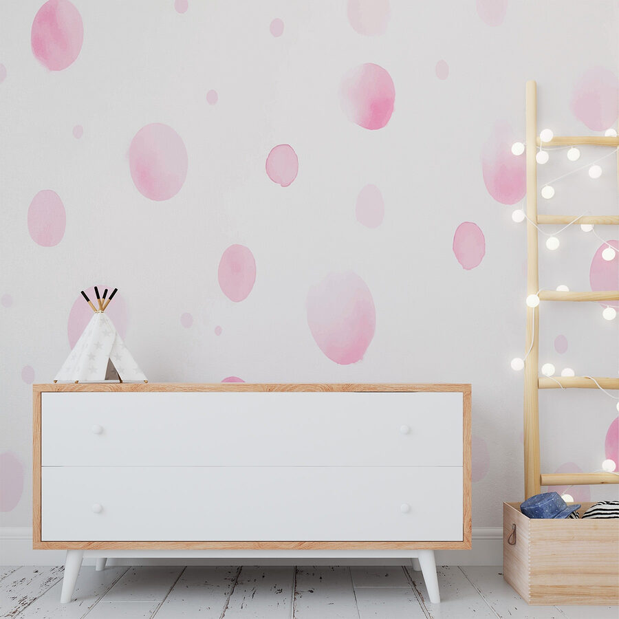 Pink and white polka dot wallpaper