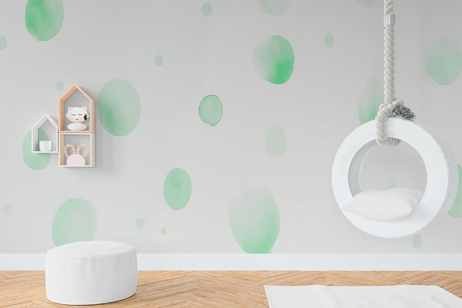 White surface with green dots