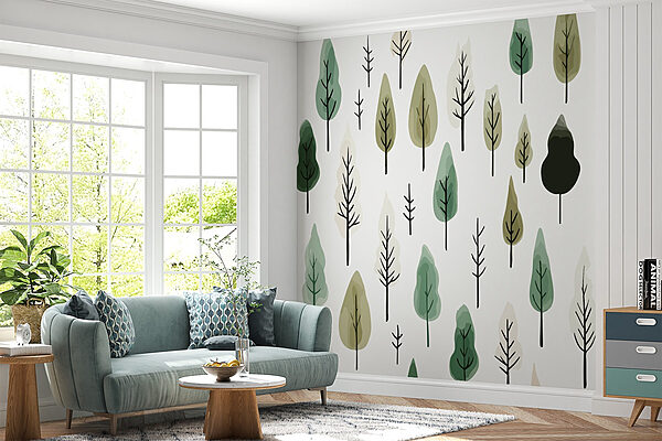 Wall murals Wall murals Pattern of trees on a white background (SKU: w01849)