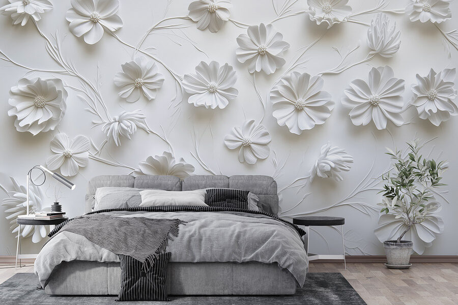 Wall murals White paper flowers on a white surface - Image 2