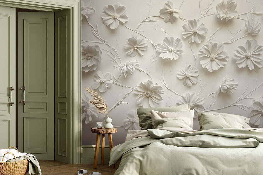 Wall murals White paper flowers on a white surface - Image 3