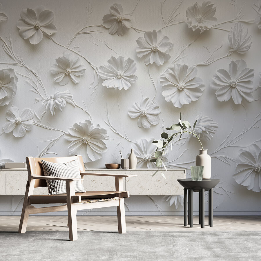 Wall murals White paper flowers on a white surface - Image 4