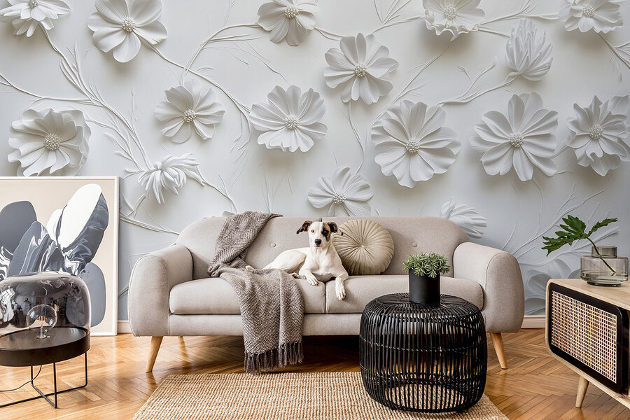 Wall murals White paper flowers on a white surface - Image 5