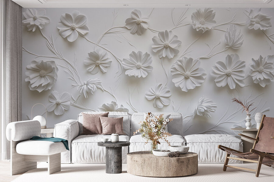 Wall murals White paper flowers on a white surface - Image 6