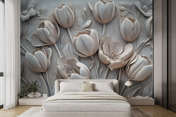 White flower carving on a wall White flower carving on a wall