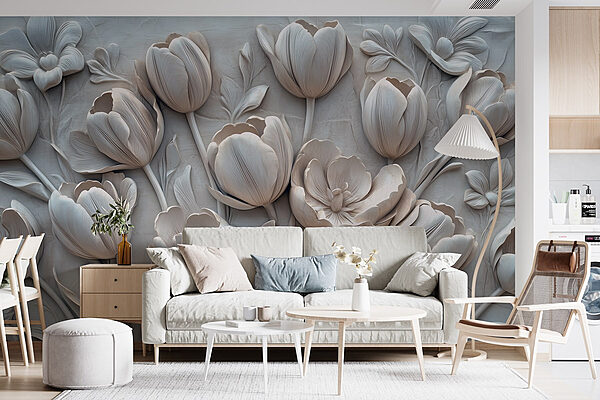 White flower carving on a wall White flower carving on a wall