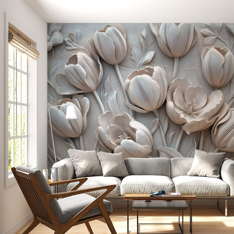 White flower carving on a wall