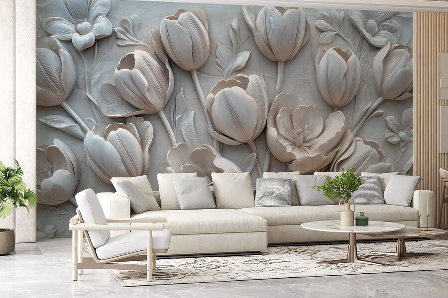 White flower carving on a wall