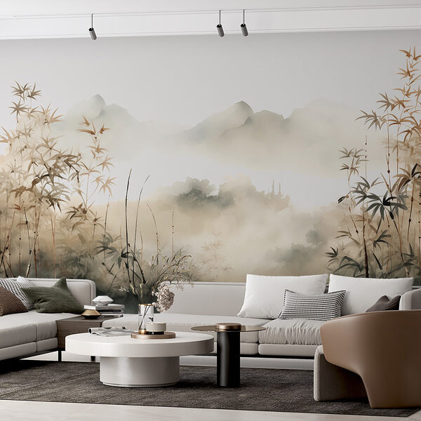Wall murals Painting of a landscape with plants and fog (SKU: w01862) Wall murals Wall murals Painting of a landscape with plants and fog (SKU: w01862)