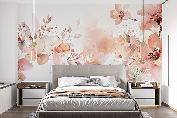 Wall murals Wall murals Painting of flowers and leaves (SKU: w08348)