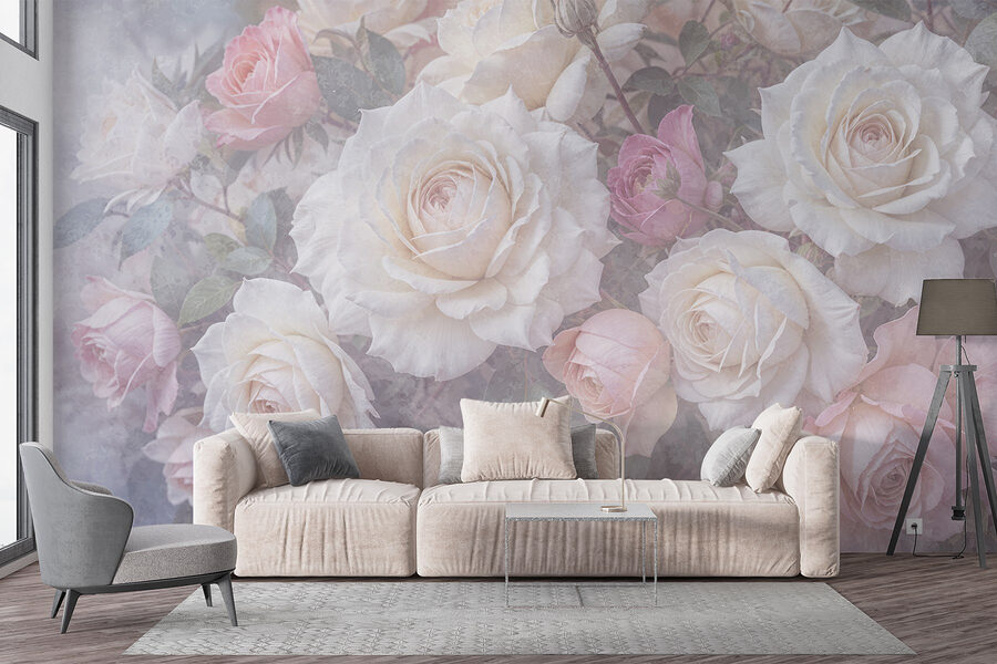 Group of white and pink roses