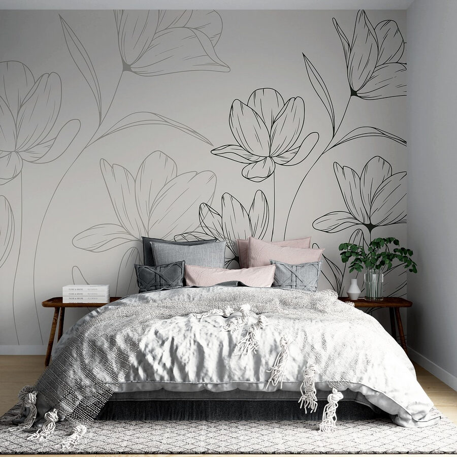 Wall murals Drawing of flowers on a white background